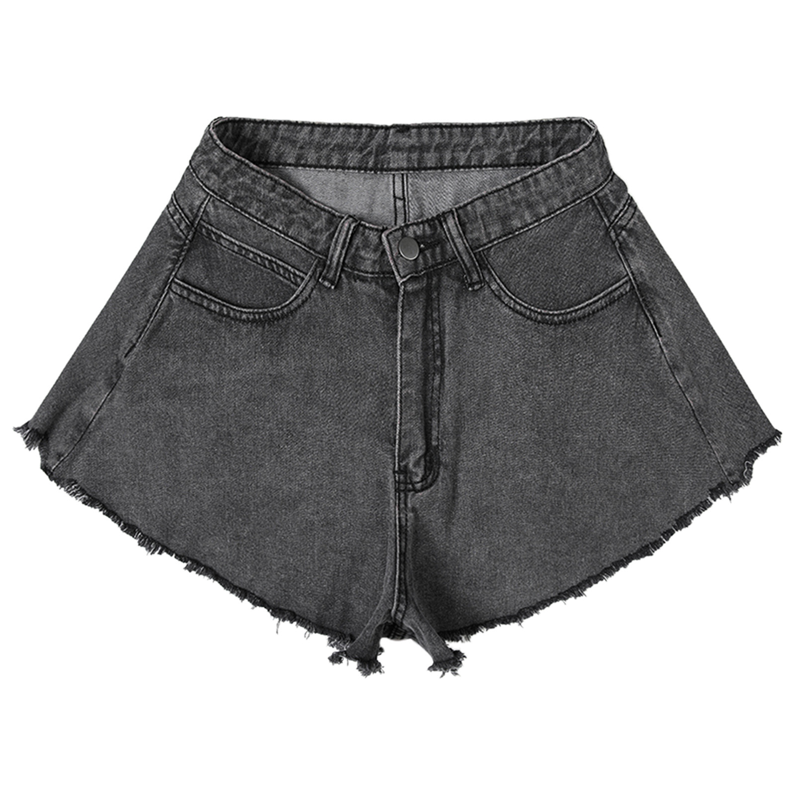 thumbnail image 4 of Pantalones cortos vaqueros elásticos de cintura alta para mujer: bajo deshilachado y rasgado, 5 bolsillos, mezcla de algodón; pantalones cortos informales de verano para llevar a diario o en fiestas., 4 of 5